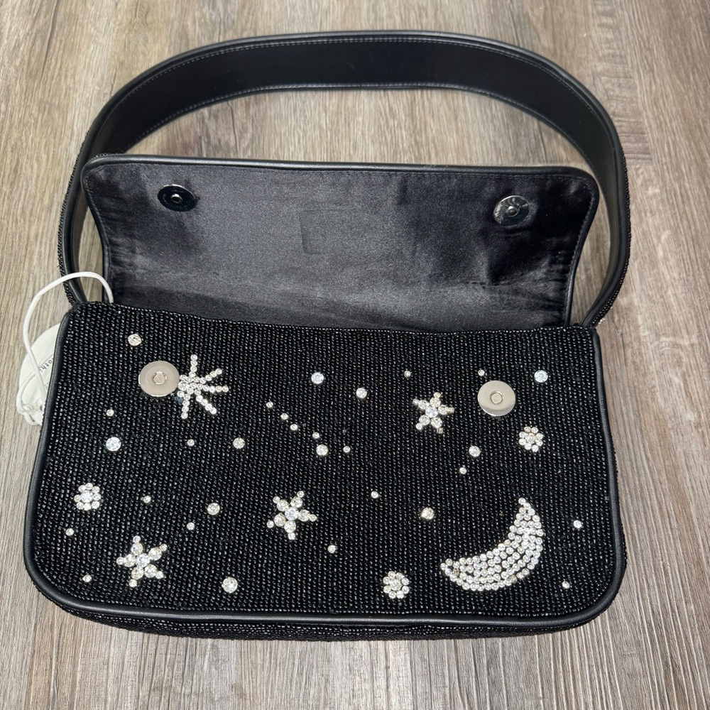STAUD Tommy Beaded Black Starry Night Shoulder Bag Purse - Picture 5 of 16